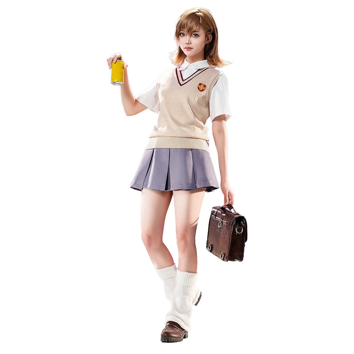 Misaka Mikoto Cosplay Costume – Anime Certain Scientific Railgun Winter Sweater & Uniform Dress Set