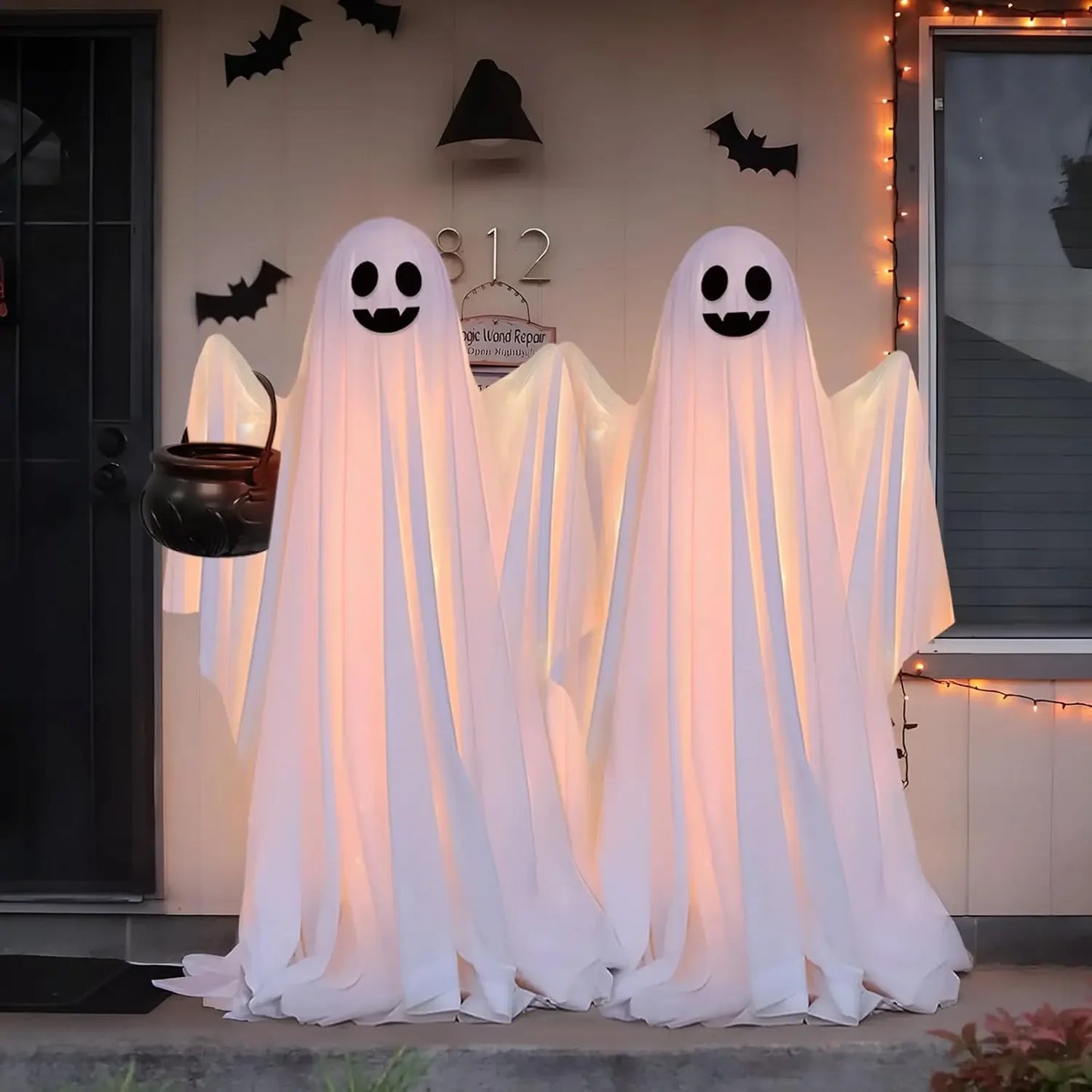 Life-Size Scary Standing Ghost Decor - Glow-in-the-Dark Halloween Outdoor Prop