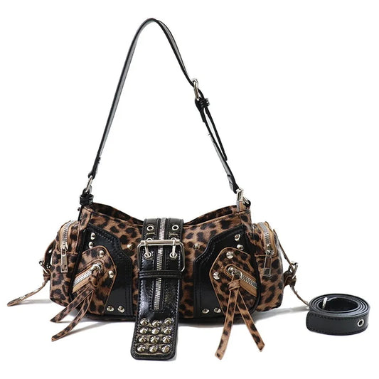 Women’s Vintage Punk Studded Shoulder Bag – Y2K Leather Underarm Crossbody Purse