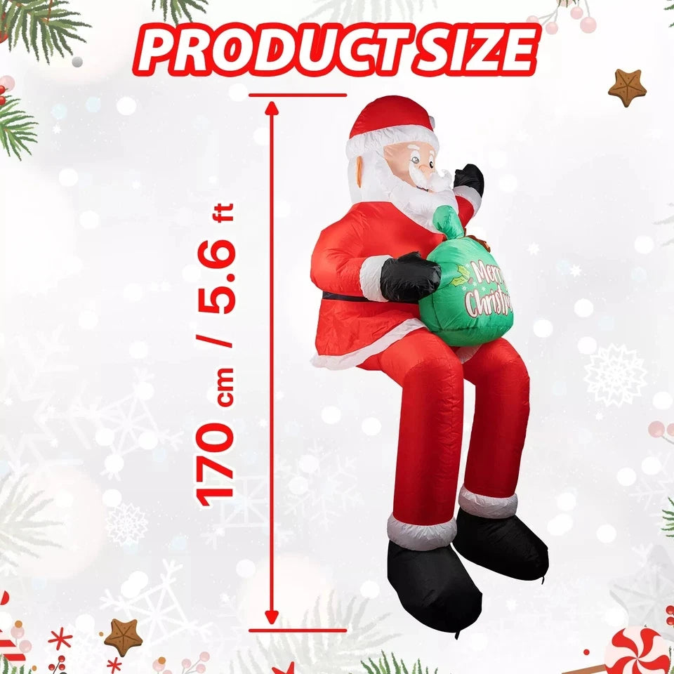1.8M/5.9FT Inflatable Santa Claus Holding Gift Bag with LED Lights