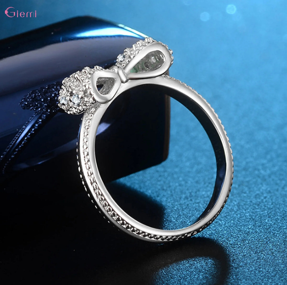 925 Sterling Silver Bowknot Cubic Zirconia Ring – Dainty Bow Engagement & Wedding Band