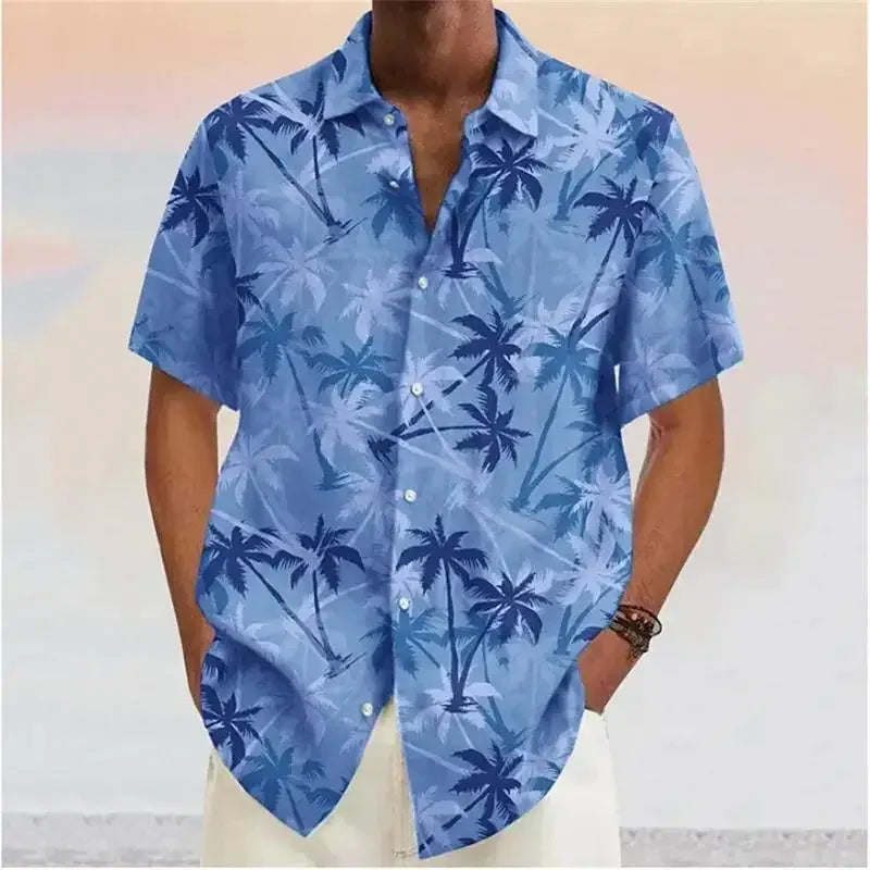 Men's Coconut Tree Quick-Dry Hawaiian Short-Sleeve Button-Up Shirt