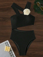 3D Flower Accented One-shoulder Bathing Suit