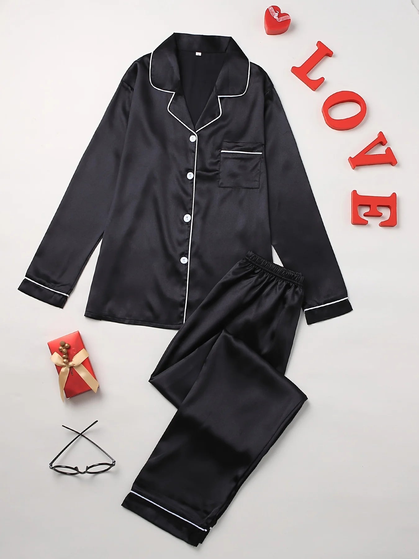 Solid Color 2Pce Long Sleeve Pajama Set