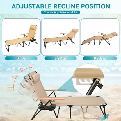 Folding Chaise Lounge Chair with Arms 4-Position Backrest