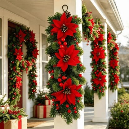Wall-Mounted Christmas Hanging Vine with Red Berries & Poinsettia