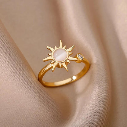 18K Gold Plated Zircon Geometric Open Ring – Trendy Waterproof Stainless Steel Jewelry