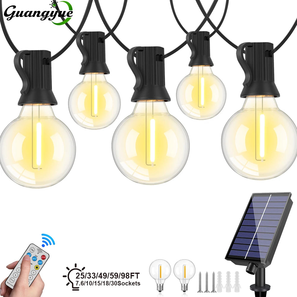 G40 Outdoor Solar String Lights with Remote & Shatterproof Bulbs