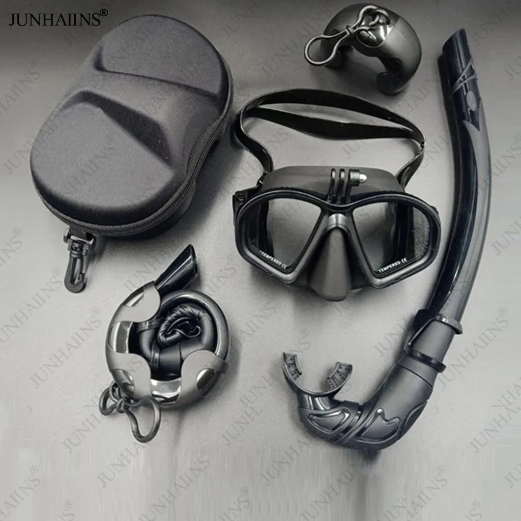 JUNHAINS Anti-fog Tempered Glass Breathing Tube and Mask Snorkeling Set