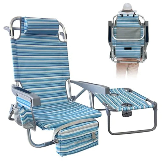 Backpack Beach Chair with Folding Camping Table 5-Position