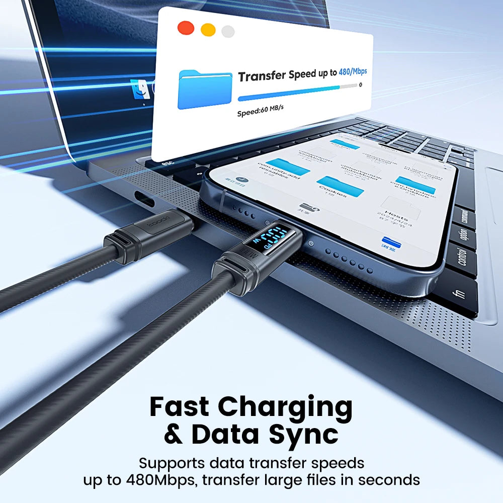 Toocki 100W USB-C to USB-C Fast Charging Cable with LED Digital Display
