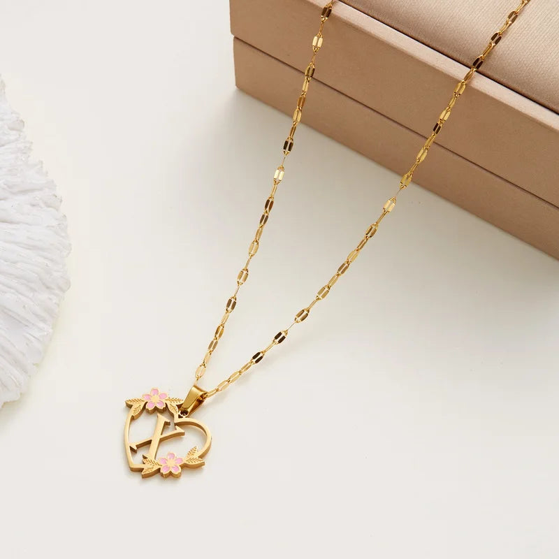 Stainless Steel Love Heart A-Z Letter Necklace