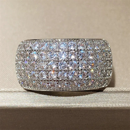 Exquisite 925 Sterling Silver Super Shiny Half Circle Zircon Finger Ring