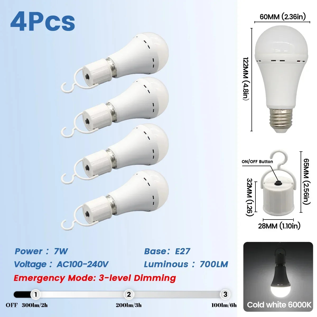 Rechargeable Emergency LED Light Bulb E27 – 1500mAh Power Outage Battery Backup Lamp