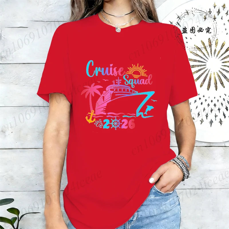 Women’s Cruise Squad 2026 Graphic T-Shirt – Casual Vacation Short Sleeve Tee