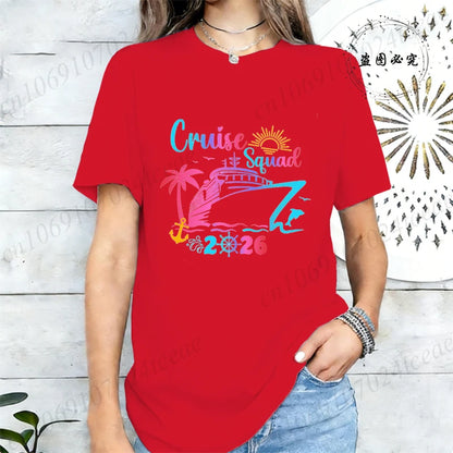 Women’s Cruise Squad 2026 Graphic T-Shirt – Casual Vacation Short Sleeve Tee