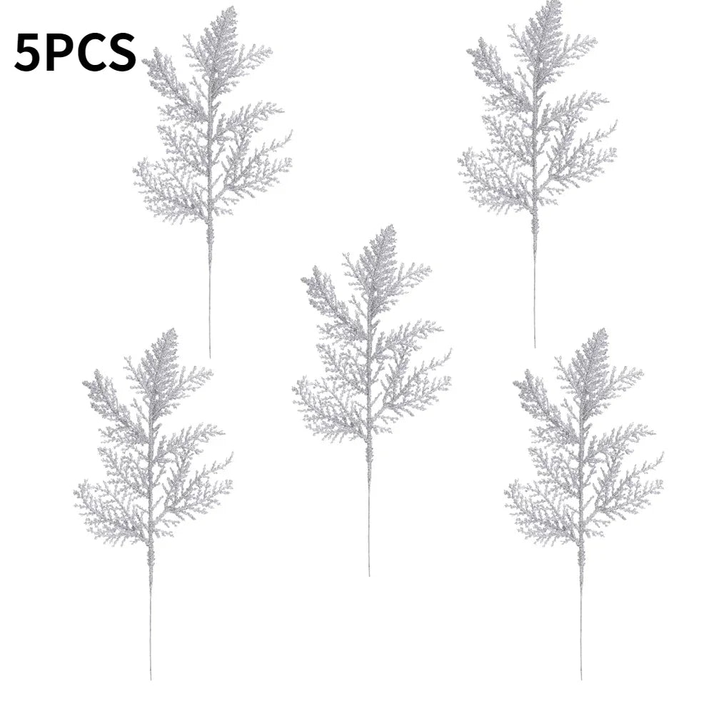 10/5Pcs Artificial Plants Pine Branches Christmas Glitter