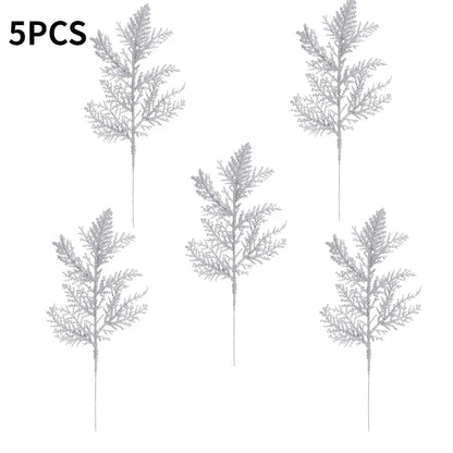 10/5Pcs Artificial Plants Pine Branches Christmas Glitter