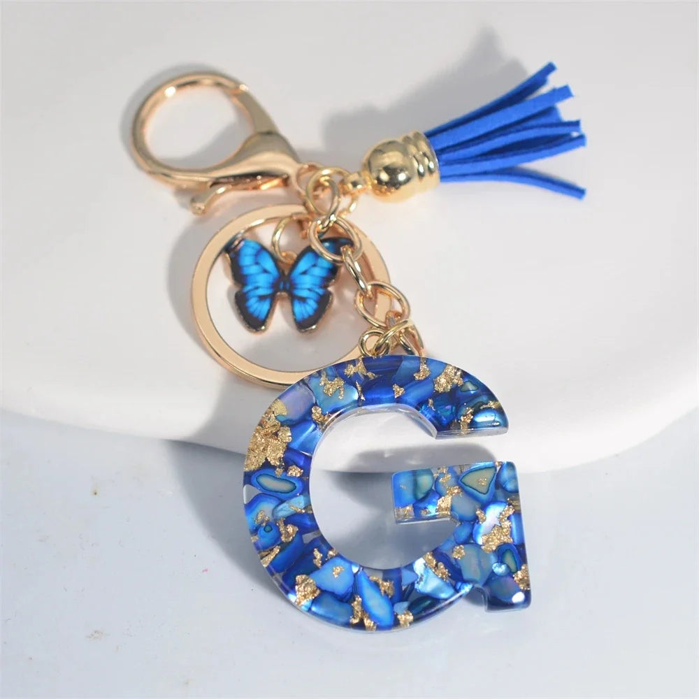 Blue Glazed Stone A To Z Letter Keychain