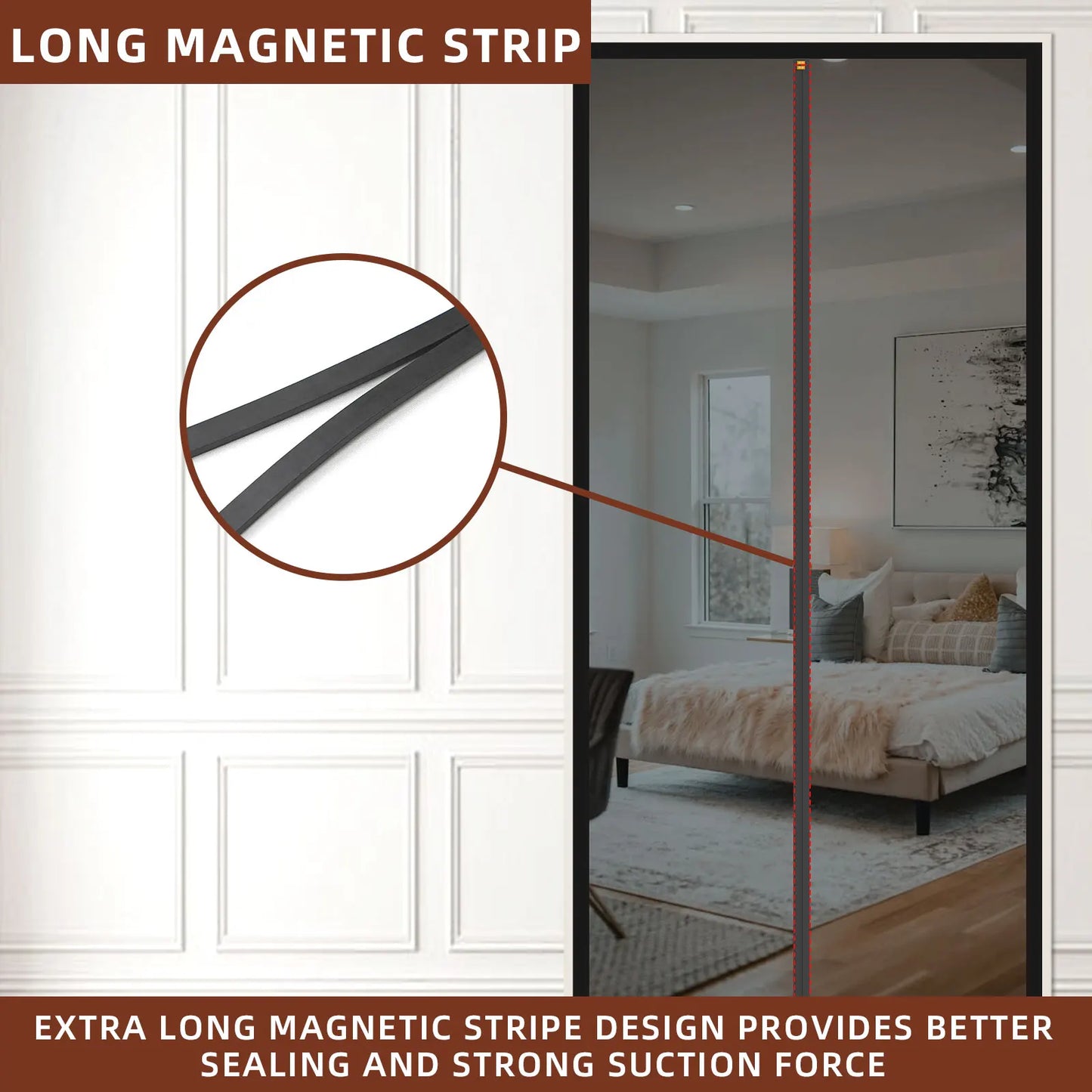 Long Magnetic Stripe No-punch Screen Door Curtain