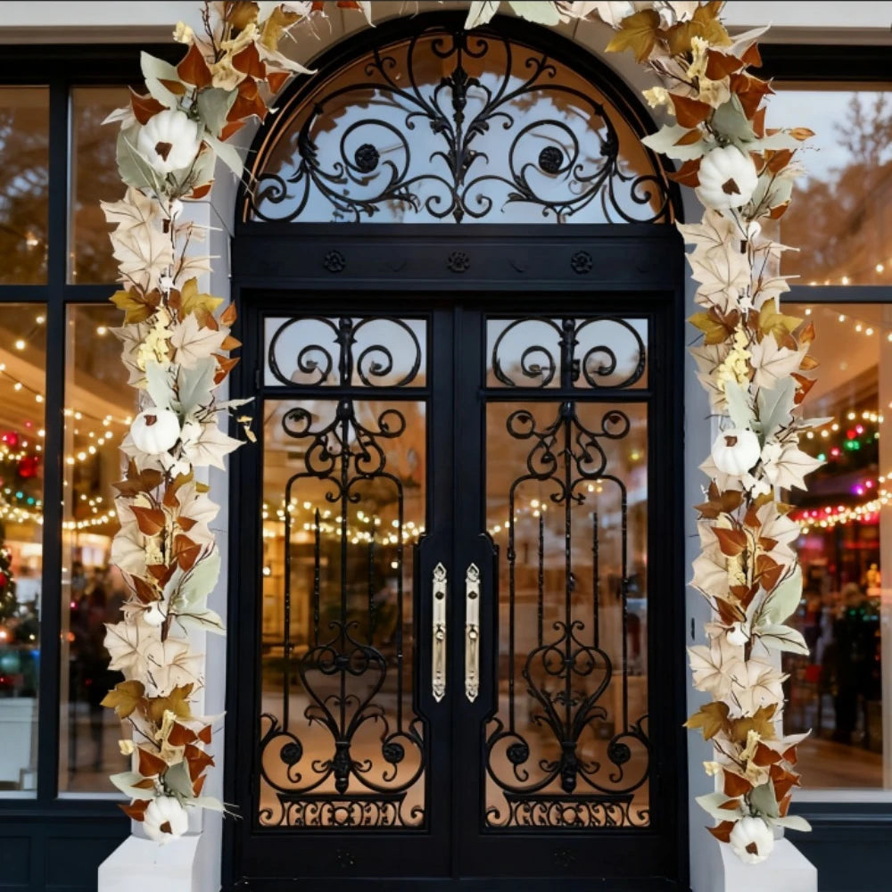 Autumn Maple Leaf & Pumpkin Vine Garland Wreath
