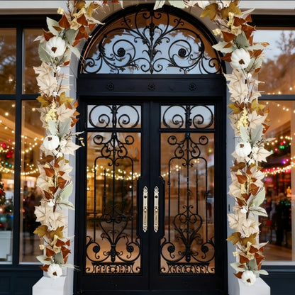 Autumn Maple Leaf & Pumpkin Vine Garland Wreath