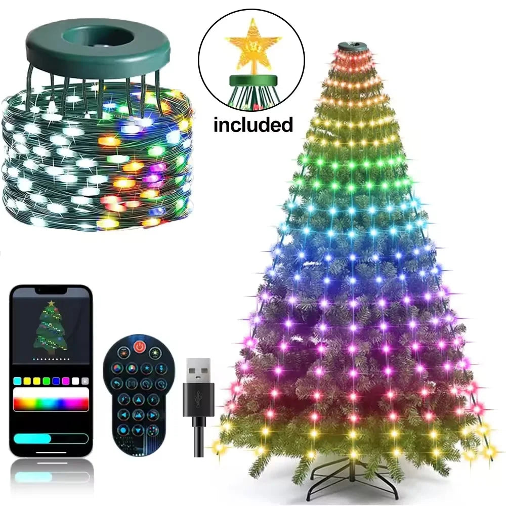 RGB Christmas Tree Waterfall Lights with Star Topper & App Control
