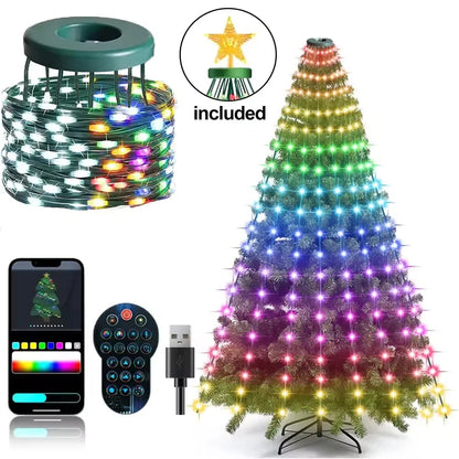 RGB Christmas Tree Waterfall Lights with Star Topper & App Control