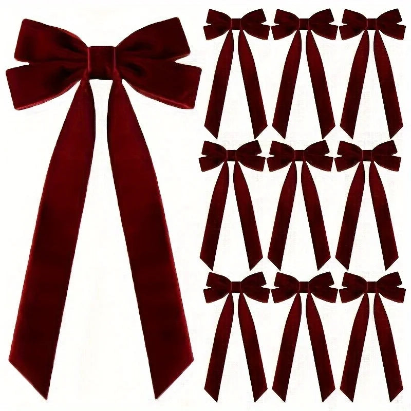 10pcs Velvet Christmas Tree Bows for Wreaths & Holiday Decor