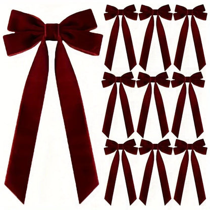 10pcs Velvet Christmas Tree Bows for Wreaths & Holiday Decor