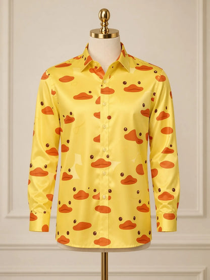 Men's Trendy Satin Long Sleeve Button Down Dress Shirt