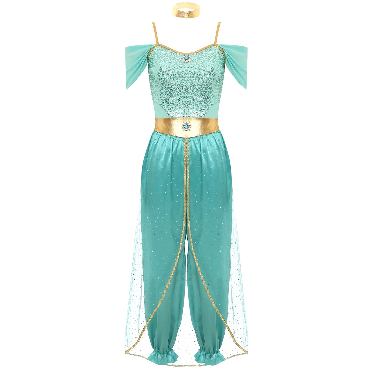 Women's Arabian Princess Sequin Jumpsuit Cosplay Costume