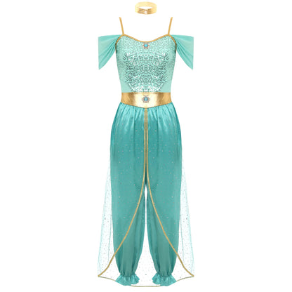 Women's Arabian Princess Sequin Jumpsuit Cosplay Costume