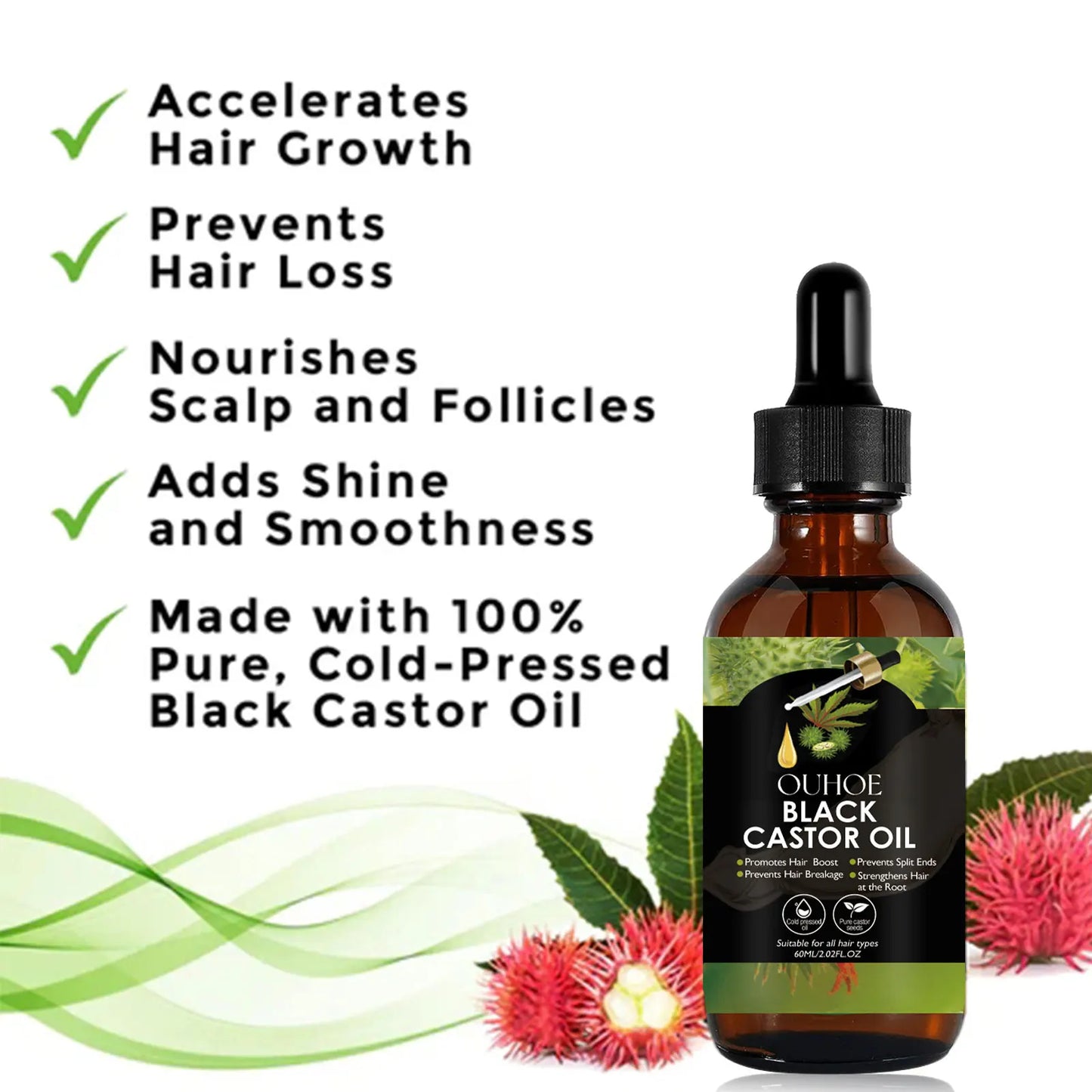OUHOE Black Organic Castor Oil Moisturize Hair Growth Serum