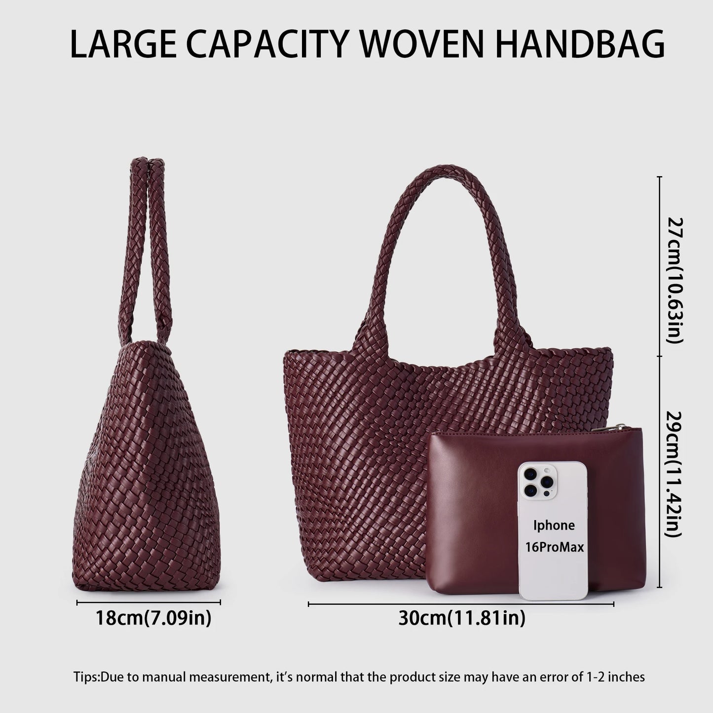 Large Woven Leather Tote Bag & Clutch Set