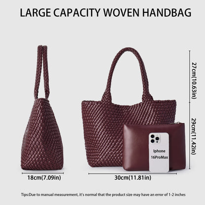 Large Woven Leather Tote Bag & Clutch Set