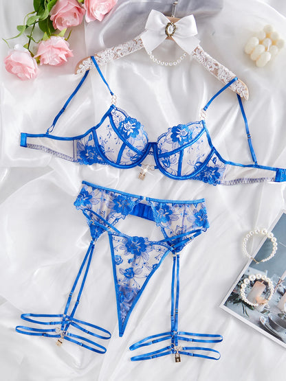 MUZISKAT Erotic See-Through Embroidered Three-Piece Set