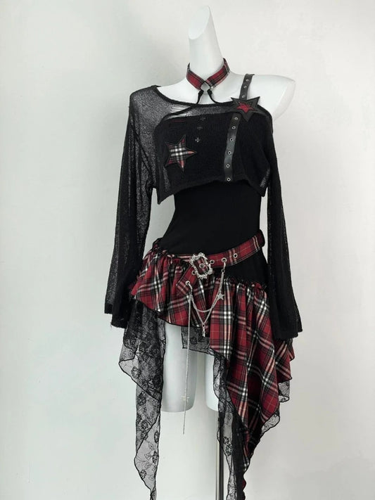 Hot Fashion 2-Pce  Blouse + Chic Irregular Dress