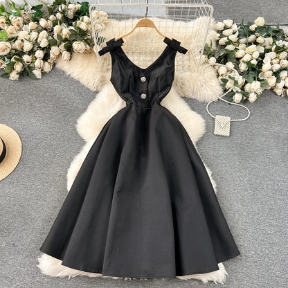 Elegance Rhinestone V-Neck High-Waist Party Dress
