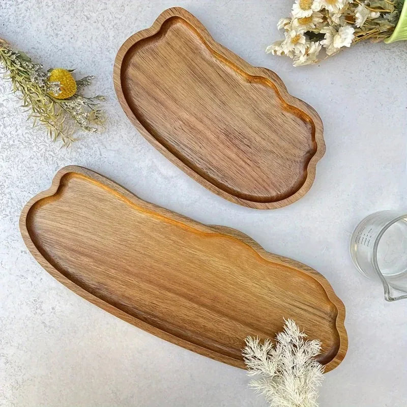 Japanese Style Solid Wood Round Serving Tray - Natural Decorative Food & Tea Platter
