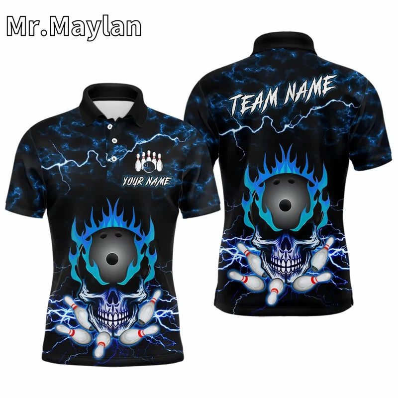 Custom Ice Fire Pin Bowling Team Polo Shirt