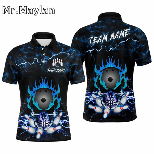 Custom Ice Fire Pin Bowling Team Polo Shirt