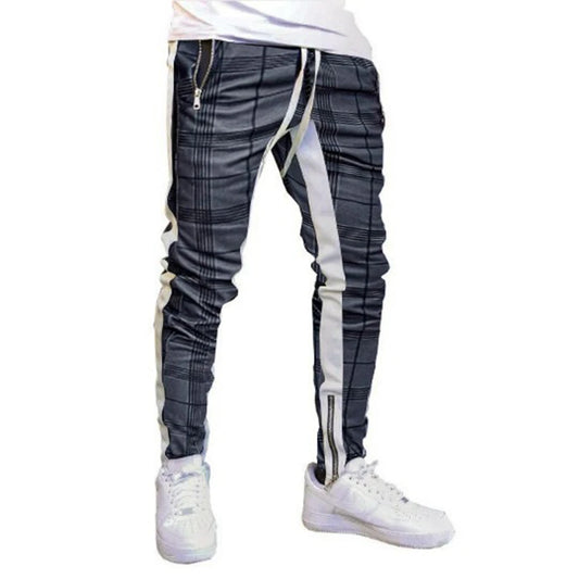 Men's Athletic Plaid Track Sweatpants - Breathable Gym Joggers with Zipper Pockets