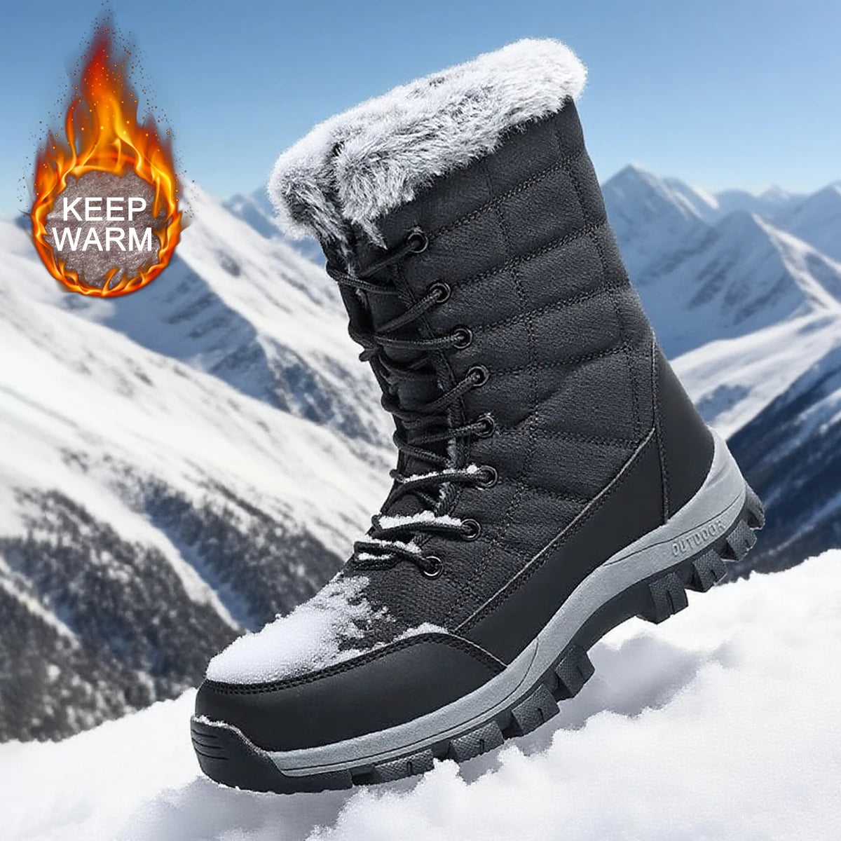 PUAMSS Men's Outdoor Winter Fleece-Lined Canvas Boots
