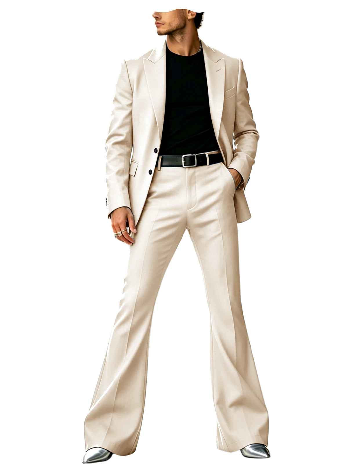Men's Slim Fit Notched Lapel Blazer & Flared Pants 2-Piece Formal Suit Set