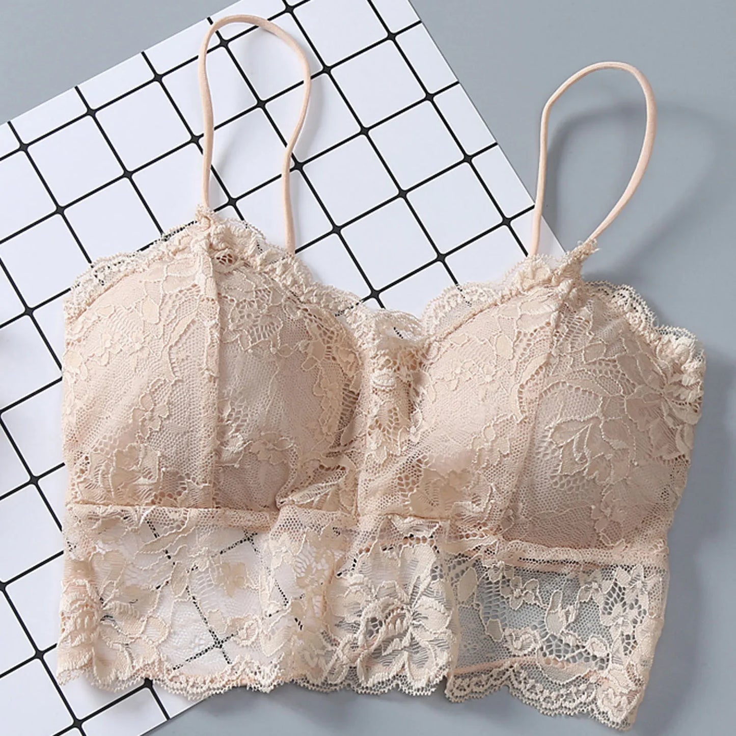 Women's Lace Sleeveless Padded Bralette Crop Top with Zipper Back