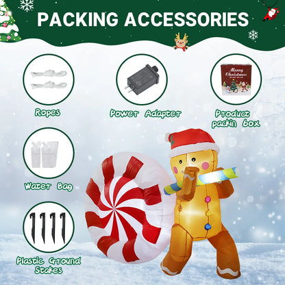 4.9FT Lighted Inflatable Gingerbread Man with Giant Candy