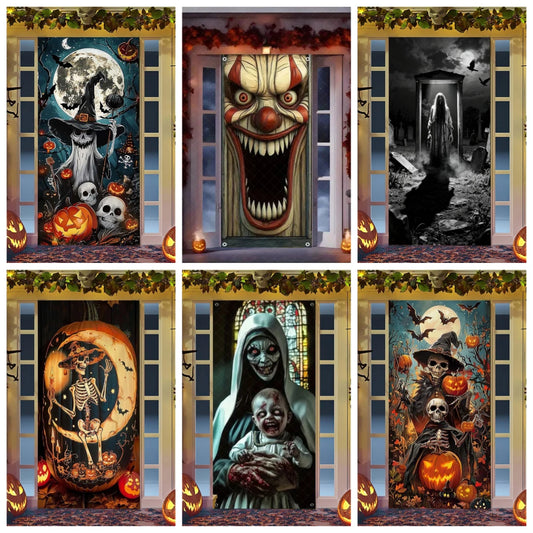 Spooky Ghostly Clown Door Curtain Backdrop
