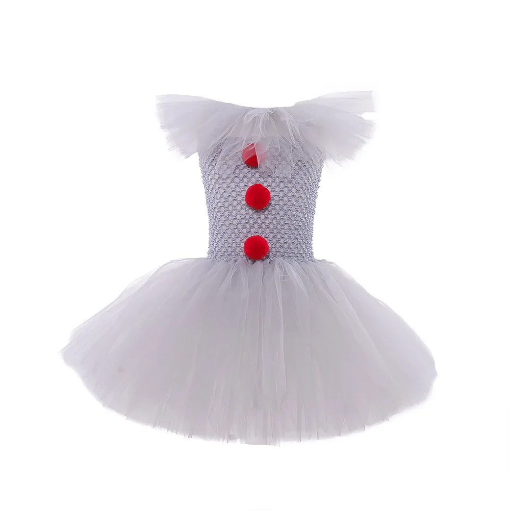 Girls' Pennywise Halloween Costume Dress Set - Creepy Clown Tutu Outfit for Kids