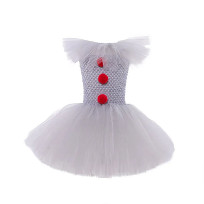 Girls' Pennywise Halloween Costume Dress Set - Creepy Clown Tutu Outfit for Kids